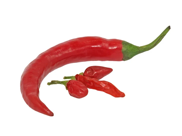 Διαφορετικές Ποικιλίες Του Κόκκινη Καυτερή Πιπεριά Λευκό Φόντο — Φωτογραφία Αρχείου