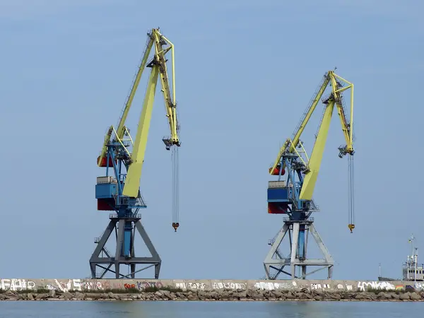 stock image Two dock cranes.