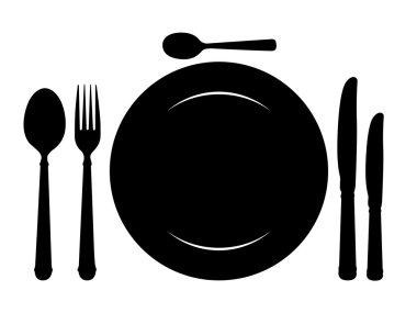 Design place setting with knives, plate, spoons and fork. clipart