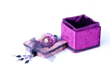 Open purple gift box with a rose isolated. clipart