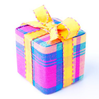 Colorful striped gift box isolated. clipart