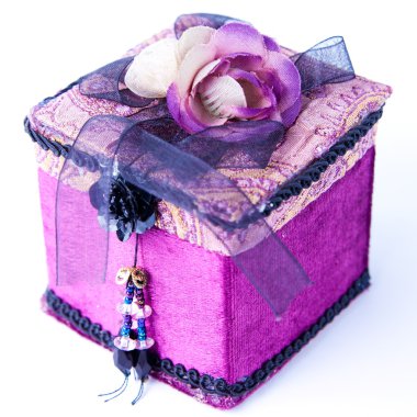 Purple gift box with a rose isolated. clipart