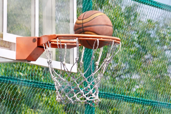 stock image Basketball hoop on acrylic backboard and ball