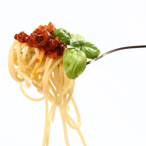Spaghetti bolognese op een vork — Stockfoto