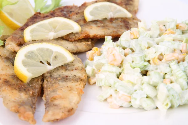 Fried fish with side salad — Stock Photo, Image