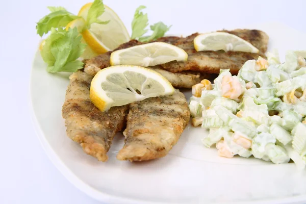Kızarmış balık-salata ile — Stok fotoğraf
