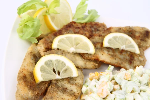 Fried fish with side salad — Stock Photo, Image