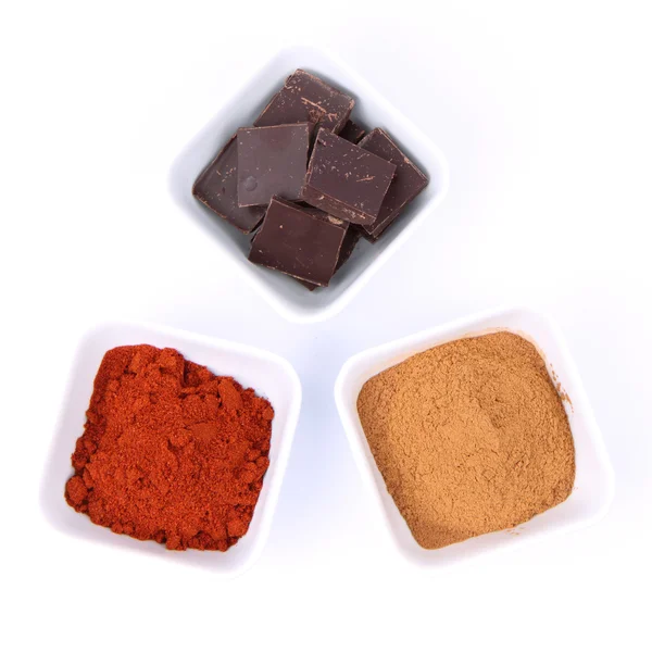Kaneel, chocolade en chili — Stockfoto