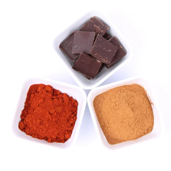Skořice, čokoláda a chili — Stock fotografie