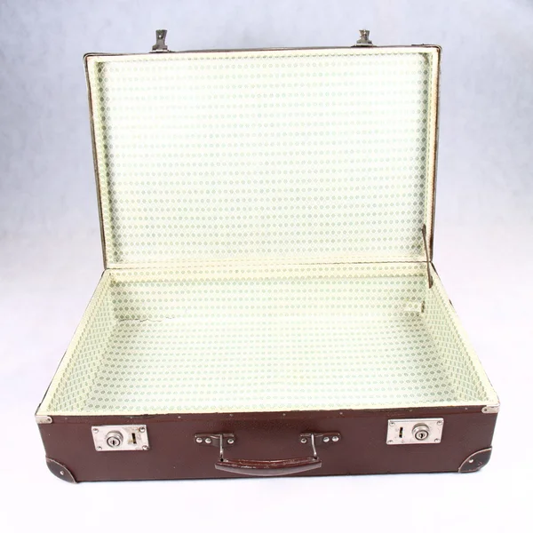 Vintage Koffer Geopend Witte Achtergrond — Stockfoto