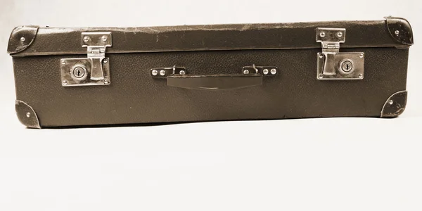 Vintage Suitcase Sepia White Background Space Text — Stock Photo, Image