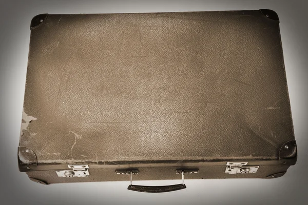 Vintage Koffer Sepia Witte Achtergrond — Stockfoto