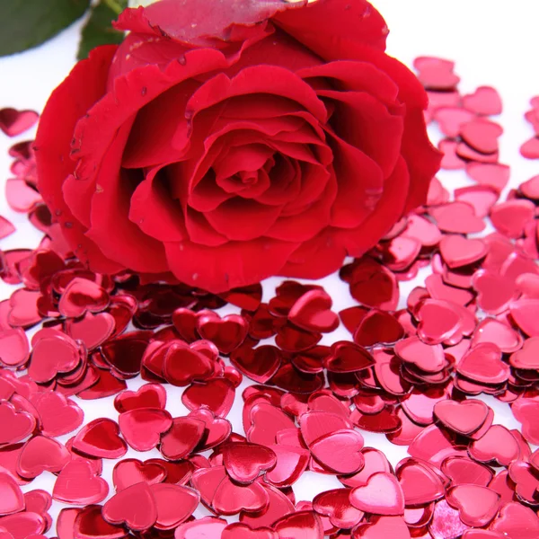 Red roses and confetti — Stock Photo, Image