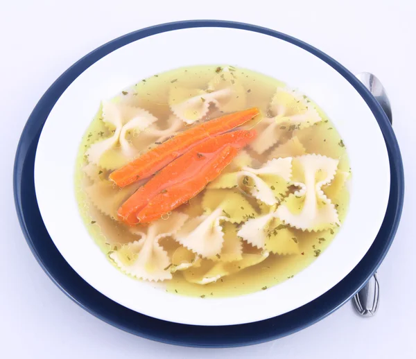 Sopa Pollo Con Pasta Farfalle Zanahorias Plato — Foto de Stock