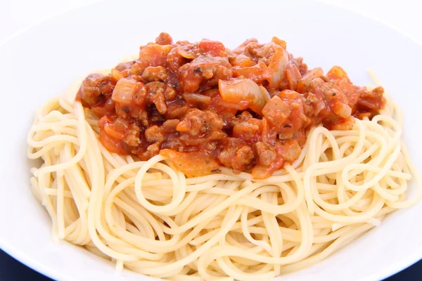 Spaghetti Bolognese Piatto Fondo Bianco — Foto Stock