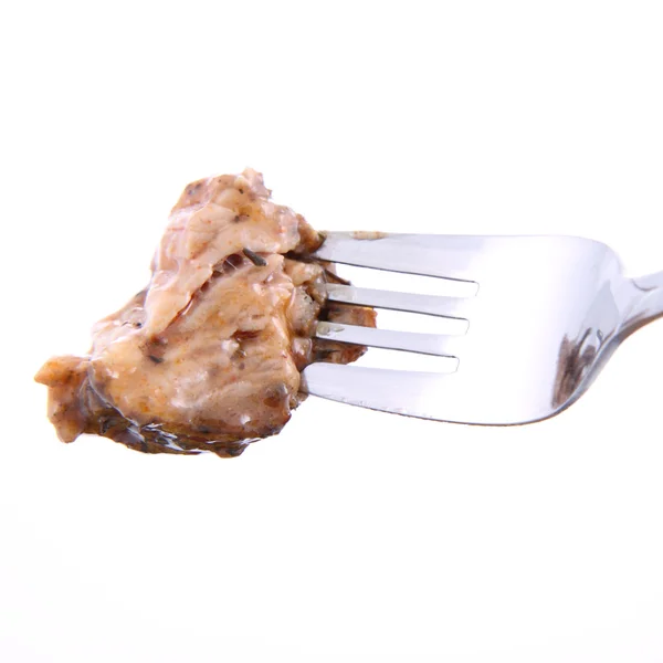 Varkensvlees biefstuk op een vork — Stockfoto