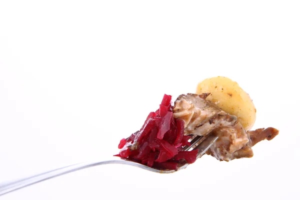 Bite of meat, dumpling and beets — Stock Photo, Image