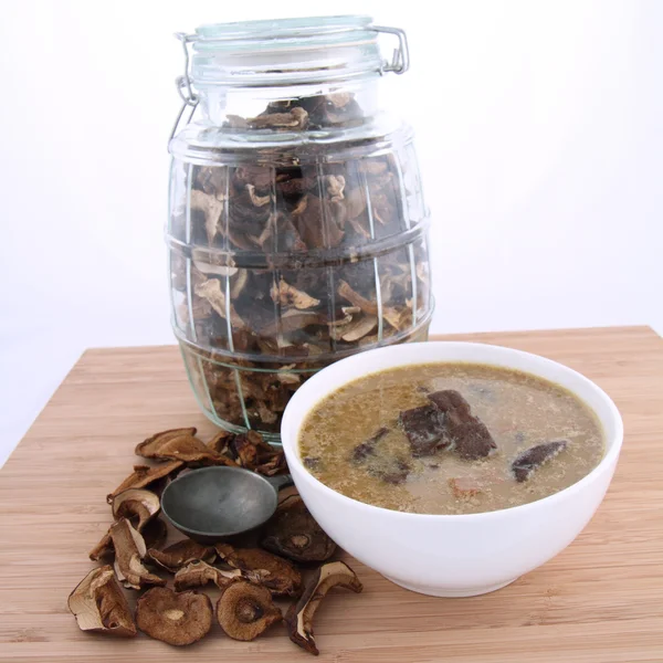 マッシュ ルーム スープと乾燥キノコ — ストック写真