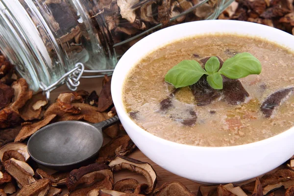 Грибной суп и сушеные грибы — стоковое фото