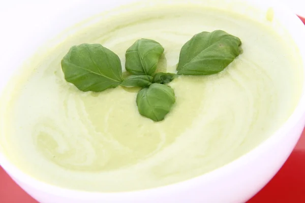Pea and mozzarella soup Stock Image