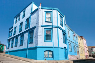 cerro alegre, valparaiso, Şili'deki renkli evler. UNESCO Dünya Mirası.