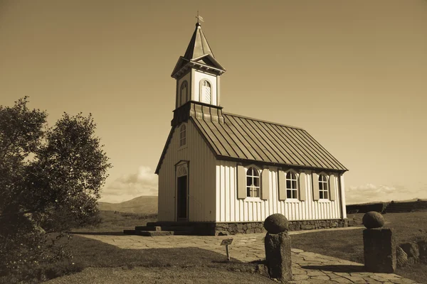 White church in Thingvellir - Iceland — Stock Photo, Image
