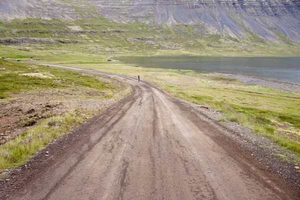 Empty gravel route to Dynjandi waterfall - Iceland.Westfjords — Stock Photo, Image