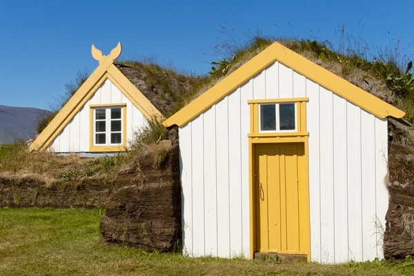 典型的苔藓屋顶 Glaumber 冰岛农场 — 图库照片