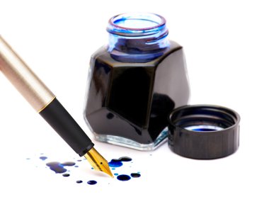 Dark blue ink and gold pen clipart