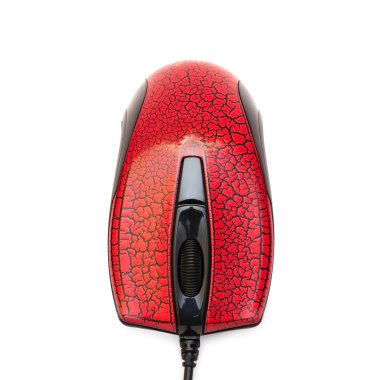 The red computer mouse with a pattern on a white background clipart