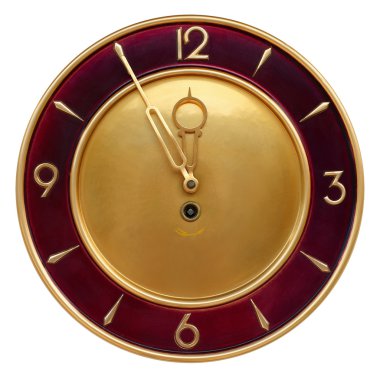 Old copper wall clock isolated clipart