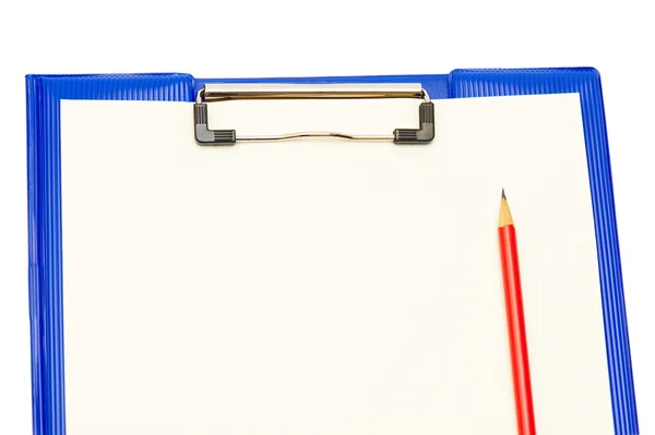 Dark Blue Folder Red Pencil Yellow Paper — Zdjęcie stockowe