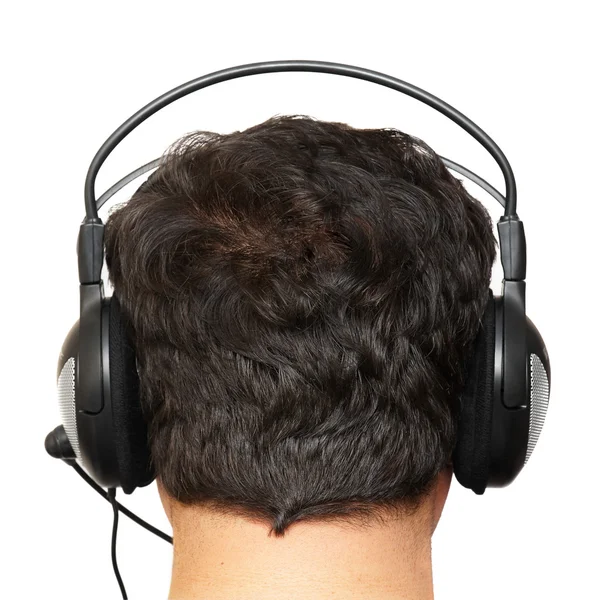 Mann die Blondine in Ohrhörern — Stockfoto