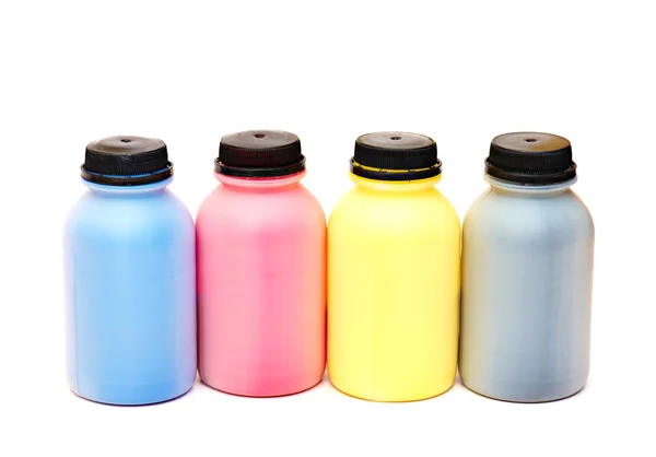 Четыре цветных бутылки краски — стоковое фото