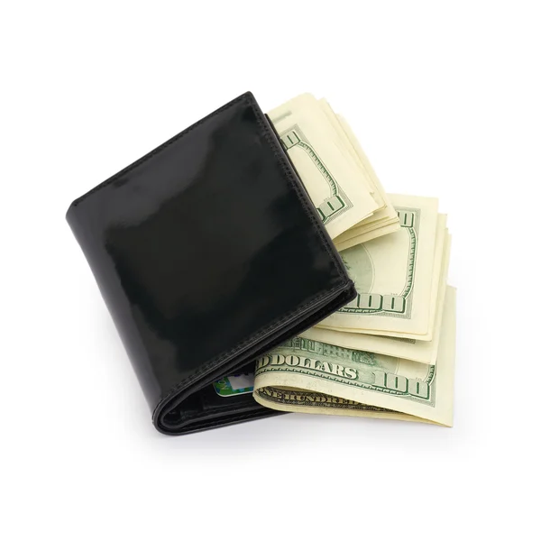 Peníze v černá Peněženka — Stock fotografie