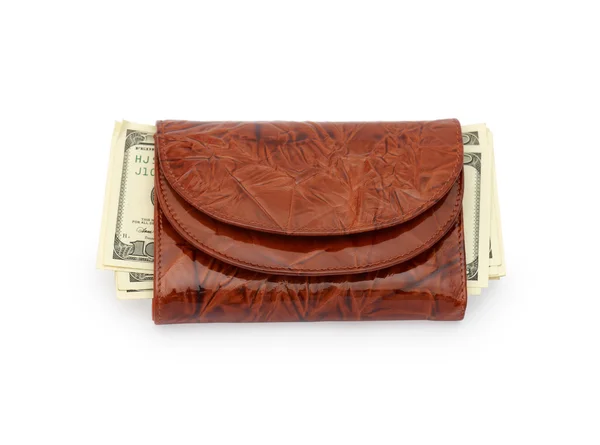 Geld in einer braunen Handtasche — Stockfoto