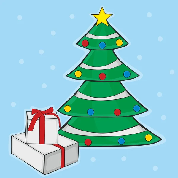 Ilustración del árbol de Navidad con regalos de caja — Vector de stock