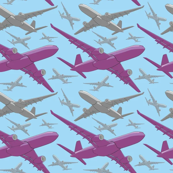 Seamless pattern of colored airliners — Stock Vector