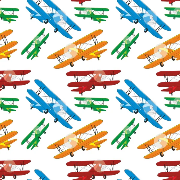 Seamless pattern of colored airplanes — Stock Vector
