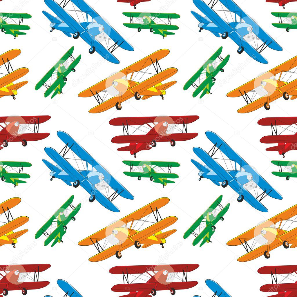 Seamless pattern of colored airplanes