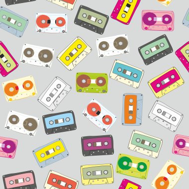 Seamless pattern audio cassettes clipart