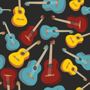 Fully editable vector illustration seamless pattern isolated guitars clipart