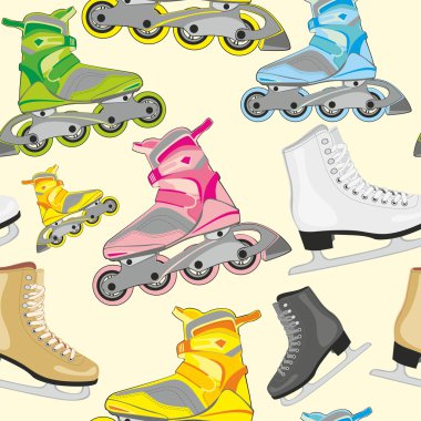 Fully editable vector illustration seamless pattern isolated roller and ice skates clipart