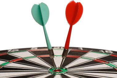 Two darts on a dart board clipart