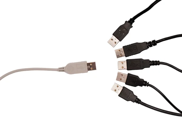 Grey usb cable facing five black usb cables — Stock Photo, Image