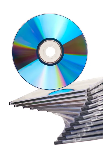 Стопка дисковых ящиков и дисков — стоковое фото