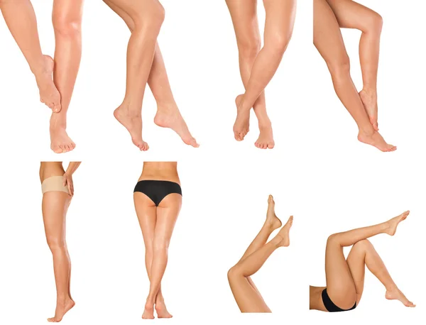 Многие Женщины Ноги Изолированы Белом — стоковое фото