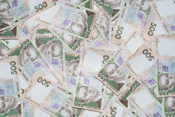 Um punhado de dinheiro ucraniano. 500 uah frente . — Fotografia de Stock
