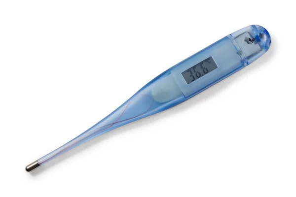 Медицинский Цифровой Термометр Дисплее Цельсия Изолированный Белом Фоне Вырезкой Пути — стоковое фото
