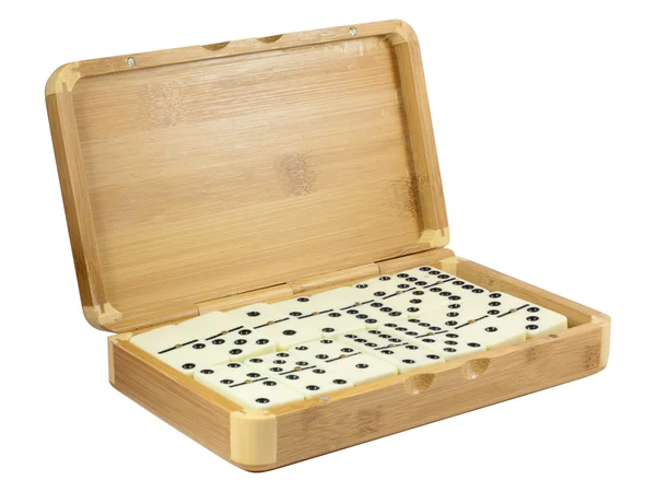 Bambu låda med domino Stockfoto